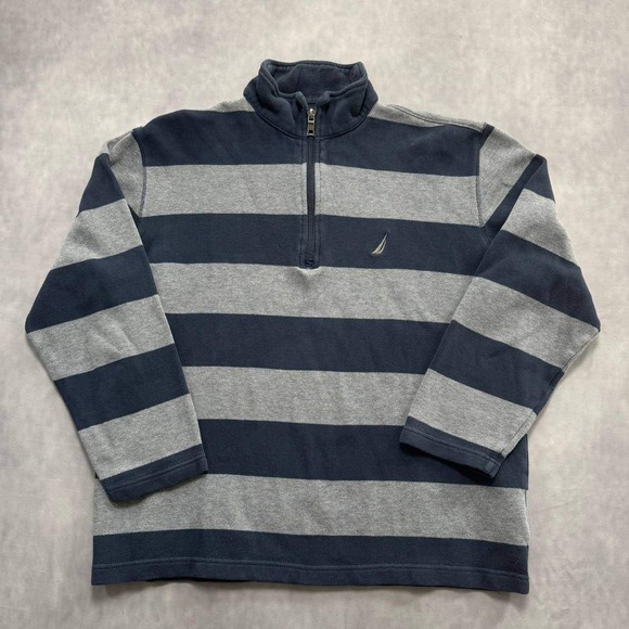 Nautica Other - Nautica Quarter Zip Pullover Mens Large Navy‎ Grey Striped Excellent Cotton